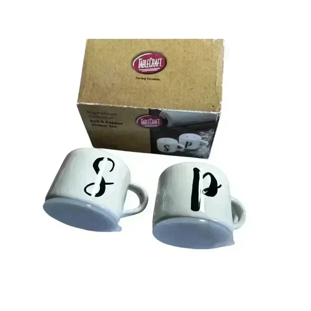New Tablecraft Enamel Salt & Pepper Shakers, White